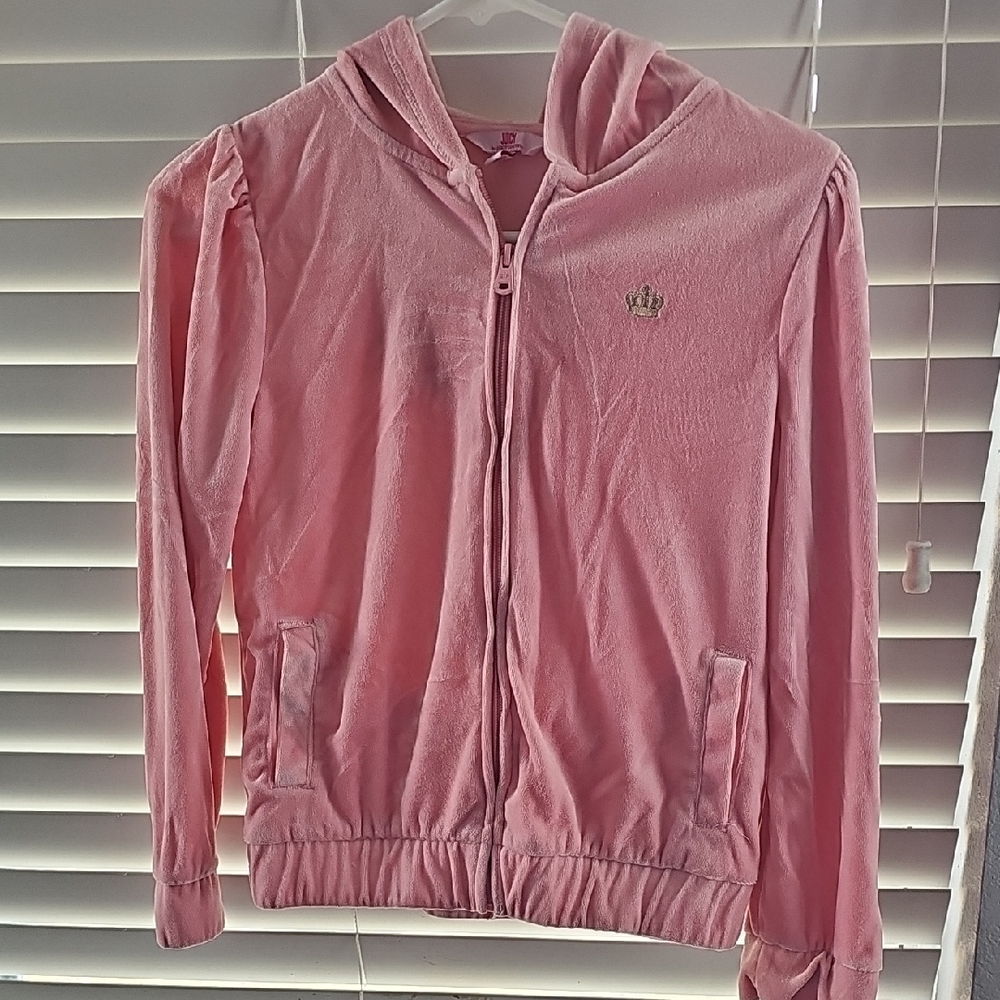 Juicy Couture Light Pink Velour Jacket with Gold Emblem
